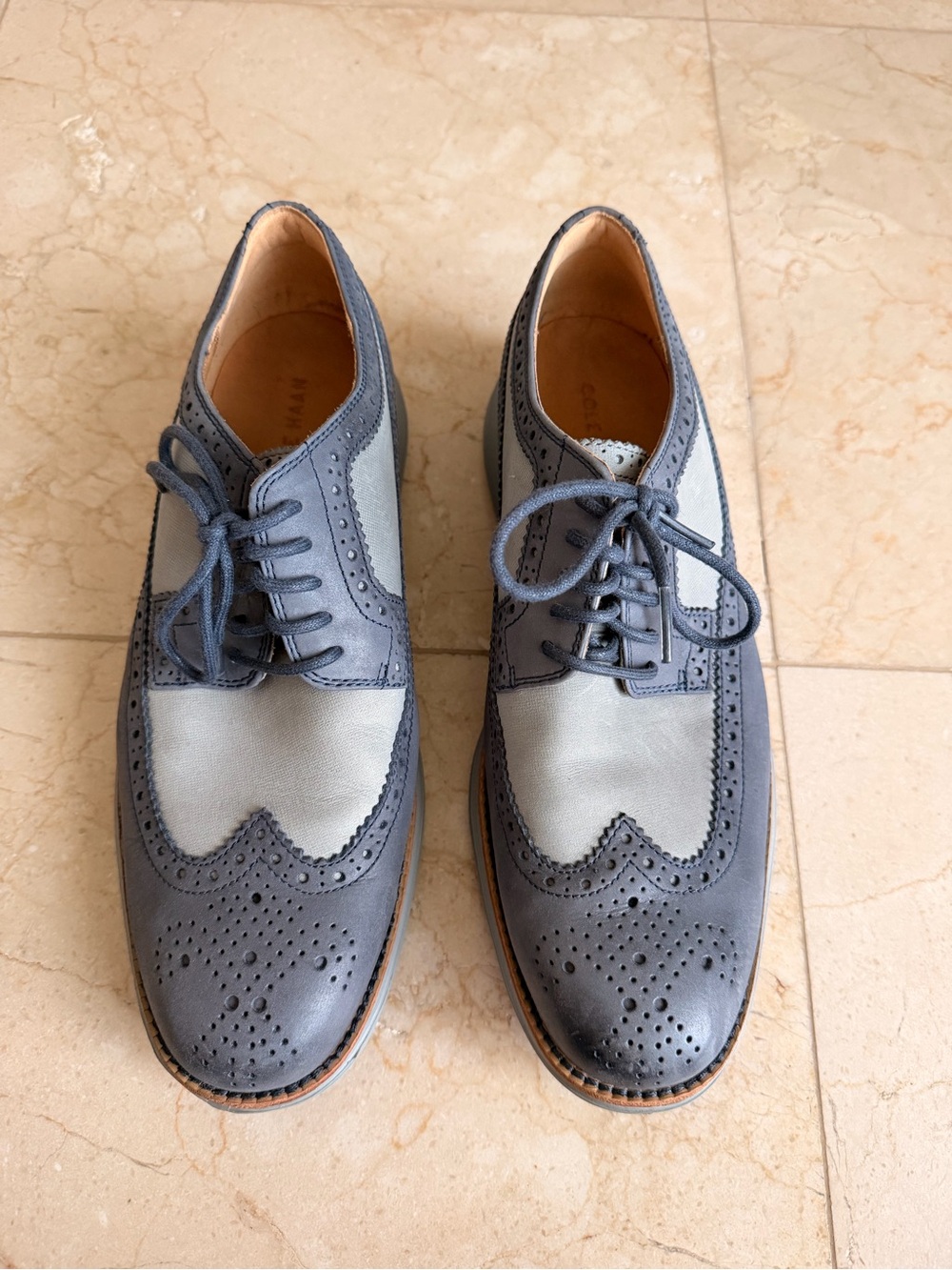 Cole Haan Two-Tone Gray and Light Gray Wingtip Oxfords